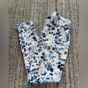 White and Blue Floral Skinny Ankle Pants
